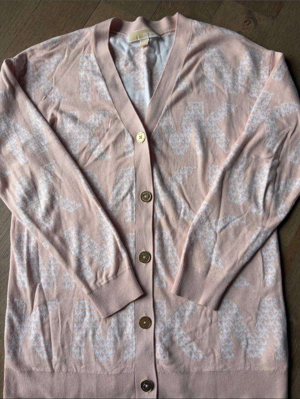 Michael Kors Soft Pink Patterned V-Neck Button Cardigan Sweater